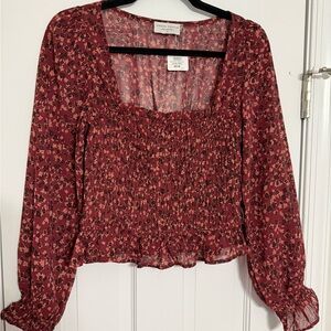 Dress Forum Red Floral Smocked Top